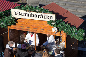 A Christmas Booth Selling Potato Pancakes