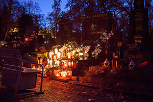 Candles in Prague's Olšany Cemetery