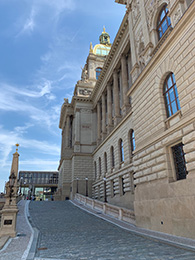 Historical building of the National Museum with the new building in the background